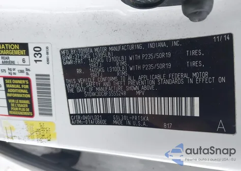 2015 Toyota Sienna Se 8 Passenger from USA, damaged, VIN 5TDXK3DC8FS555248